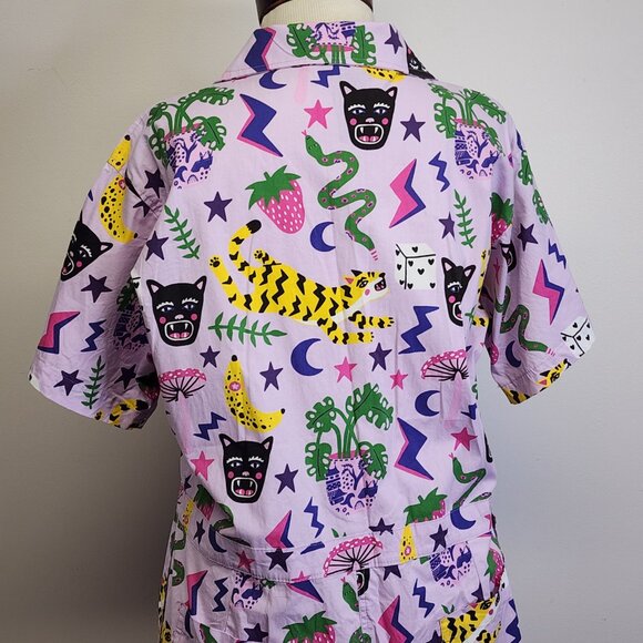 Nooworks Coveralls Short Sleeve Jumpsuit in Hastings Print Womens XXL Lavender - Picture 9 of 13